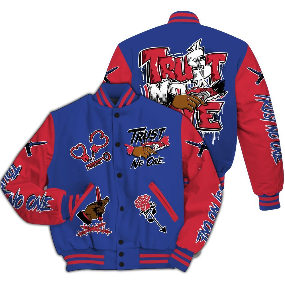 Varsity Jacket To Match Air Griffey Max USA Red White Blue 1s - Trust No One Dripping All Over Print