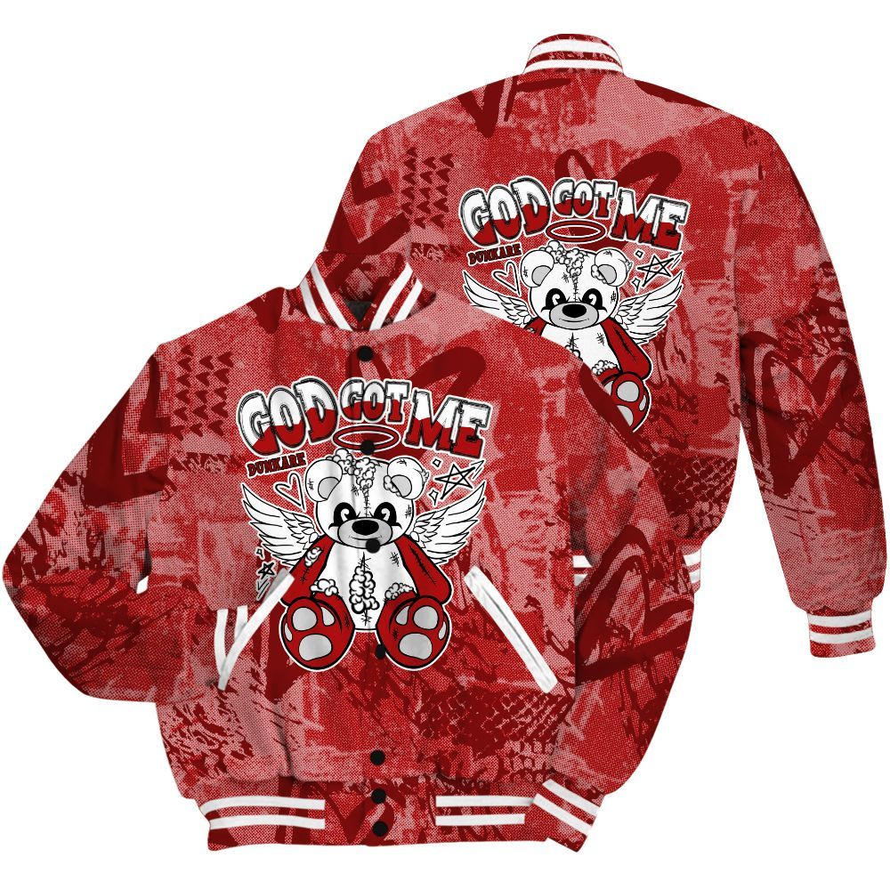 Varsity Jacket To Match Red Taxi 12s Shirt - Gods Guides Me Bear Heart Grunge All Over Print