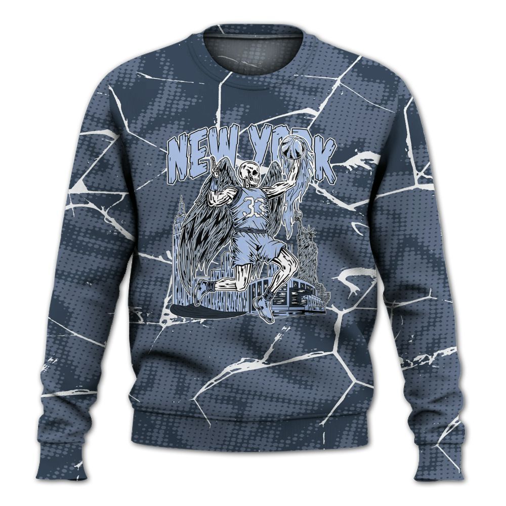 Sweatshirt To Match Low Diffused Blue 11s - Ewing Era Skeleton Crack All Over Print