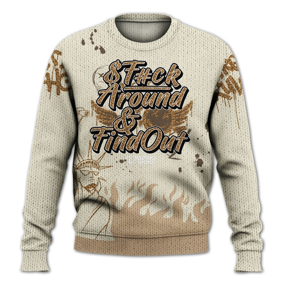 Knitted Sweater To Match Orewood Brown 3s - Graphic Fck Around Find Out