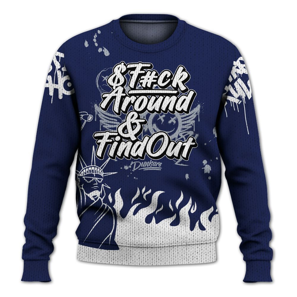 Knitted Sweater To Match Midnight Navy 11s - Graphic Fck Around Find Out