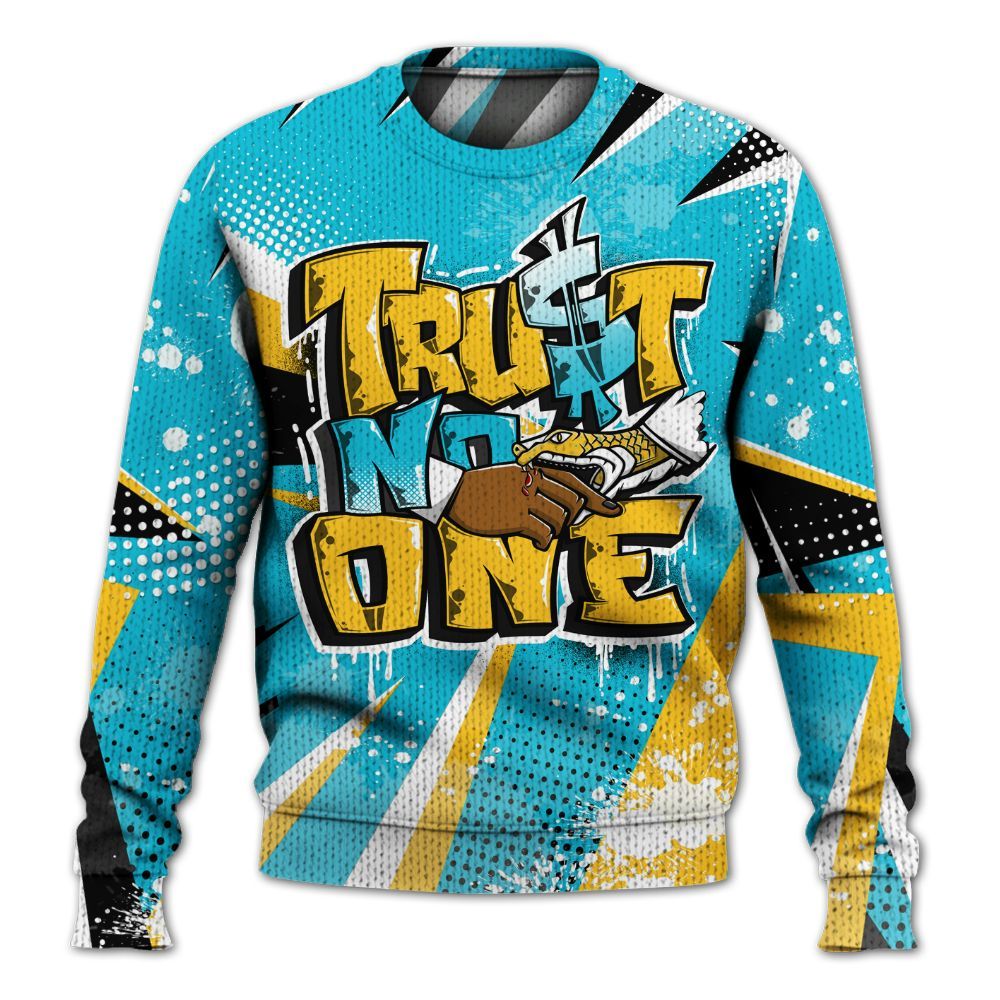 Knitted Sweater To Match Retro Aqua 5s - Poly Trust No One Dripping