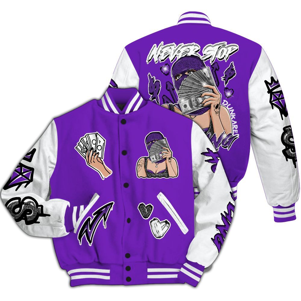 Varsity Jacket To Match Retro Dark Iris 3s - Hustling Unique All Over Print