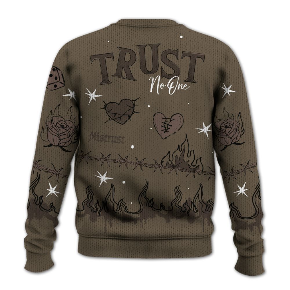 Sweater To Match AMM Dark Mocha 4s - Trust No One Snake-Bite Doodle Crayon Graphic