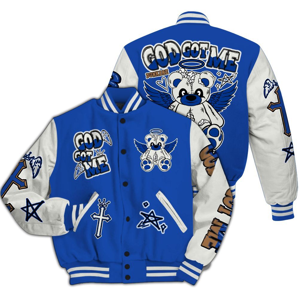 Varsity Jacket To Match Dunk High Racer Blue - Gods Guides Me Bear All Over Print