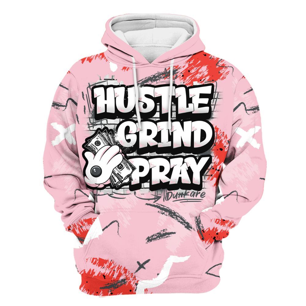 Hoodie To Match Retro Awake Arctic Pink - Hustle Grind Pray All Over Print