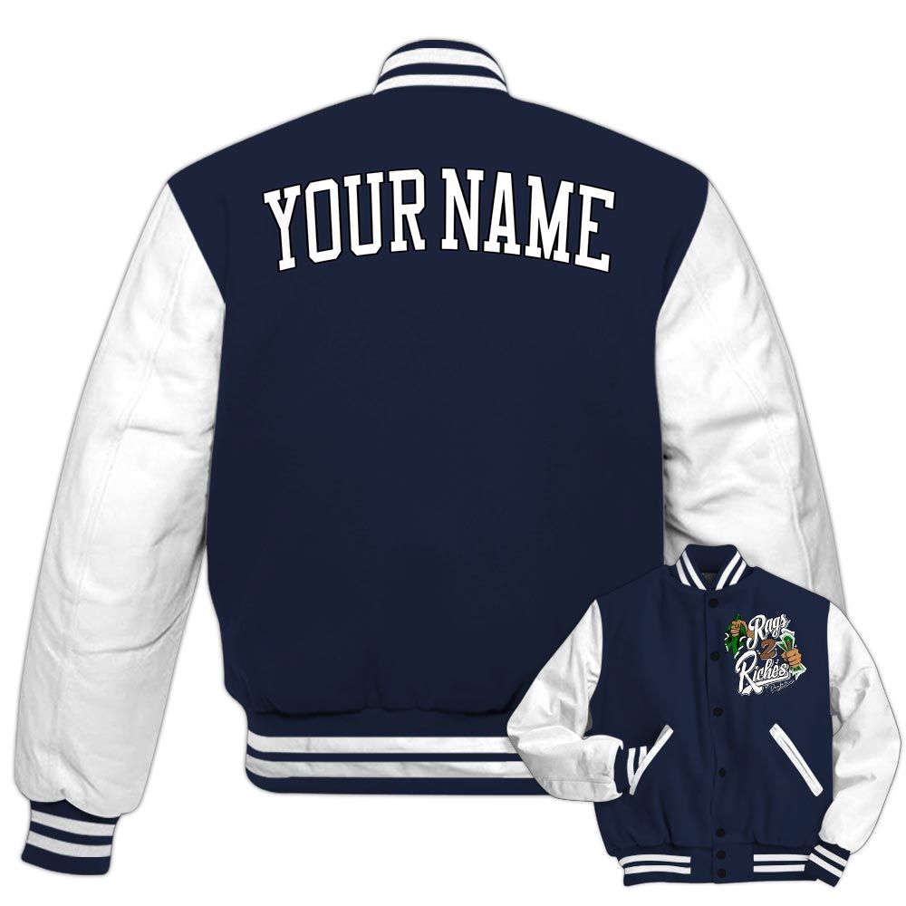 Varsity Jacket To Match Midnight Navy 13s - Custom Name Rag 2 Riches Varsity Jacket Outfit 1505 NCT