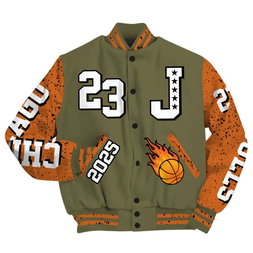 Varsity Jacket To Match Olive 5s - Chicago 23 Basketball All Over Print