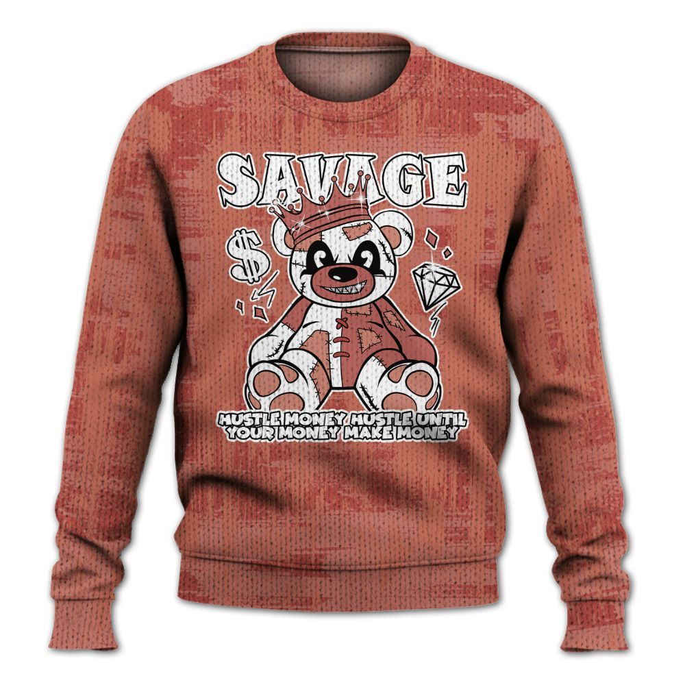 Knitted Sweater To Match Dune Red 13s - Savages Bear Glitch Art