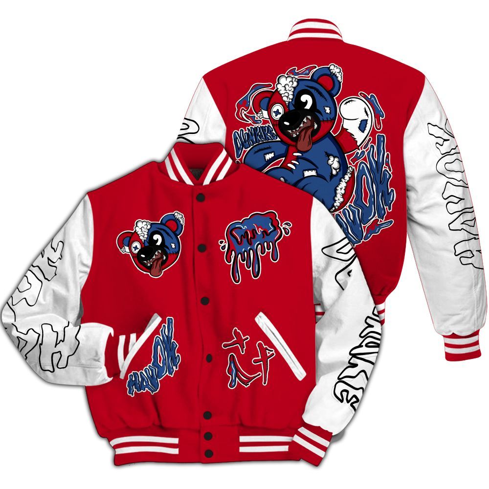 Varsity Jacket To Match Air Griffey Max Black Red Navy Blue 1s - Havok Bear All Over Print