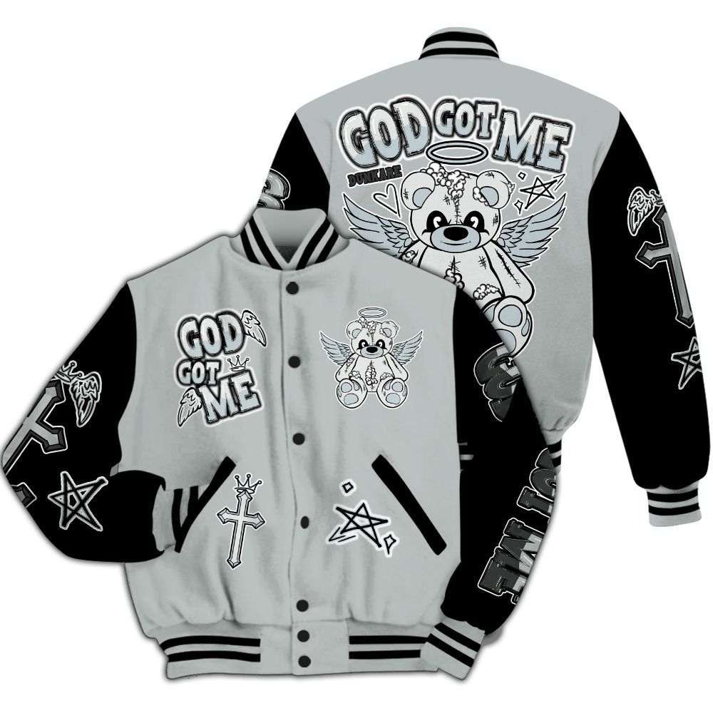 Varsity Jacket To Match Black Wolf Grey 12s - Gods Guides Me Bear All Over Print
