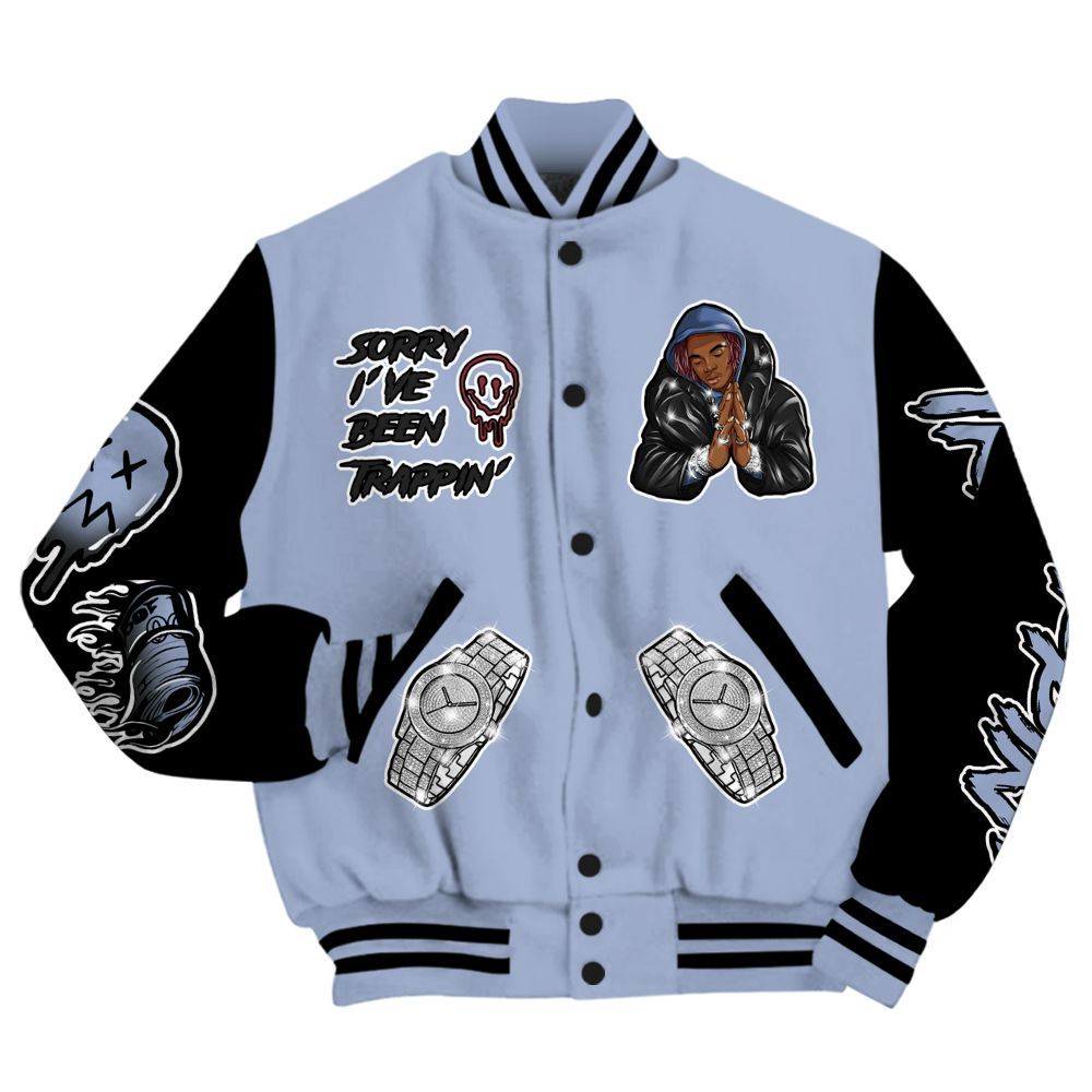 Varsity Jacket To Match Black Metallic 5s - Trappin' Unique All Over Print