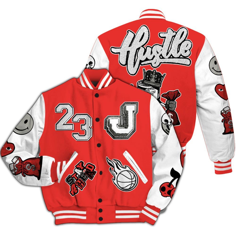 Varsity Jacket To Match Vomero 5 Bright Crimson - Hustles Money Number 23 All Over Print