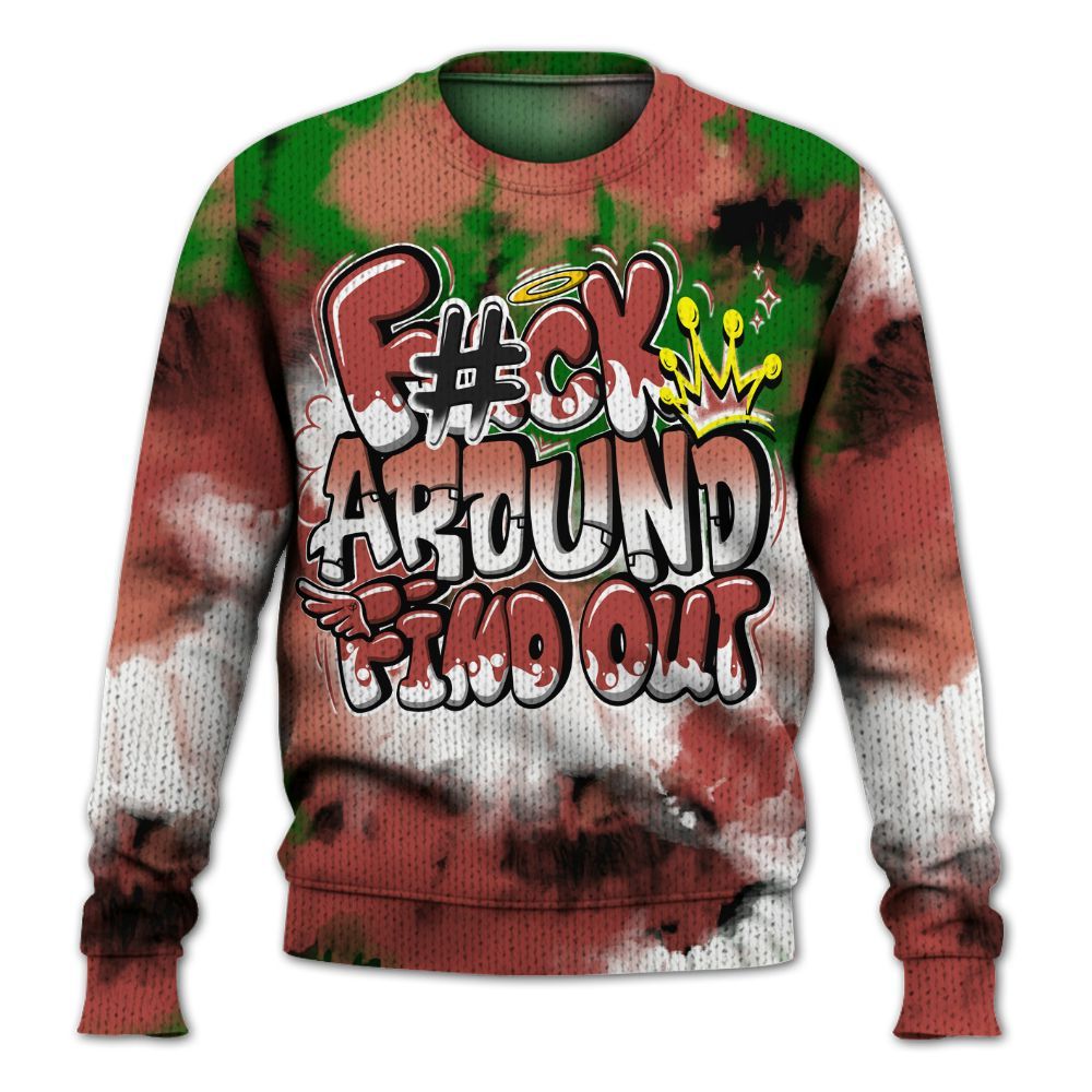 Knitted Sweater To Match Dune Red 13s - Tie Dye FK Around Find Out