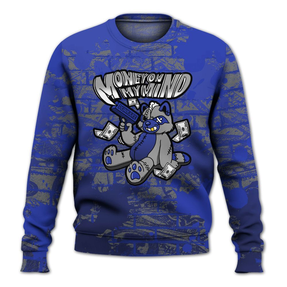 Sweatshirt To Match Air Max Plus Black Racer Blue - Money On My Mind Raccoon Brick All Over Print