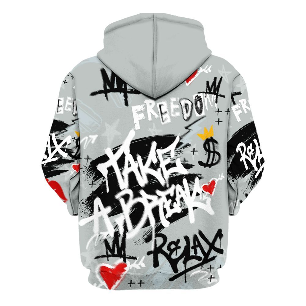Hoodie To Match Black Wolf Grey 12s - Take Break Freedom Graffiti Streetwear All Over Print