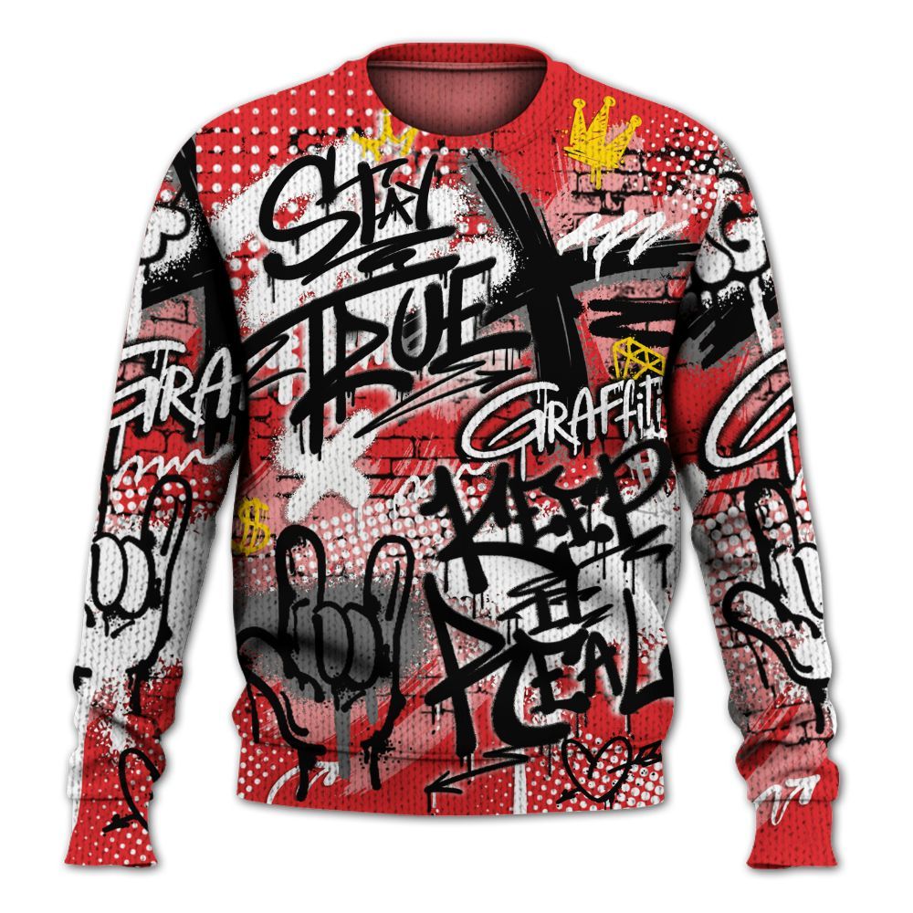 Knitted Sweater To Match Chile Red 9s - True It Real Graffiti Streetwear