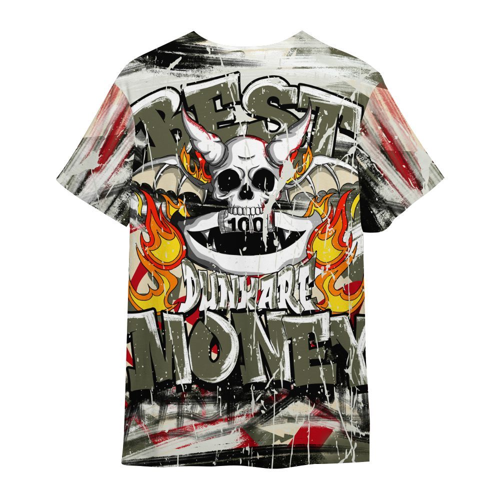 Shirt To Match Travis Scott Low OG Medium Olive 1s - Money Skull Smile Fire All Over Print