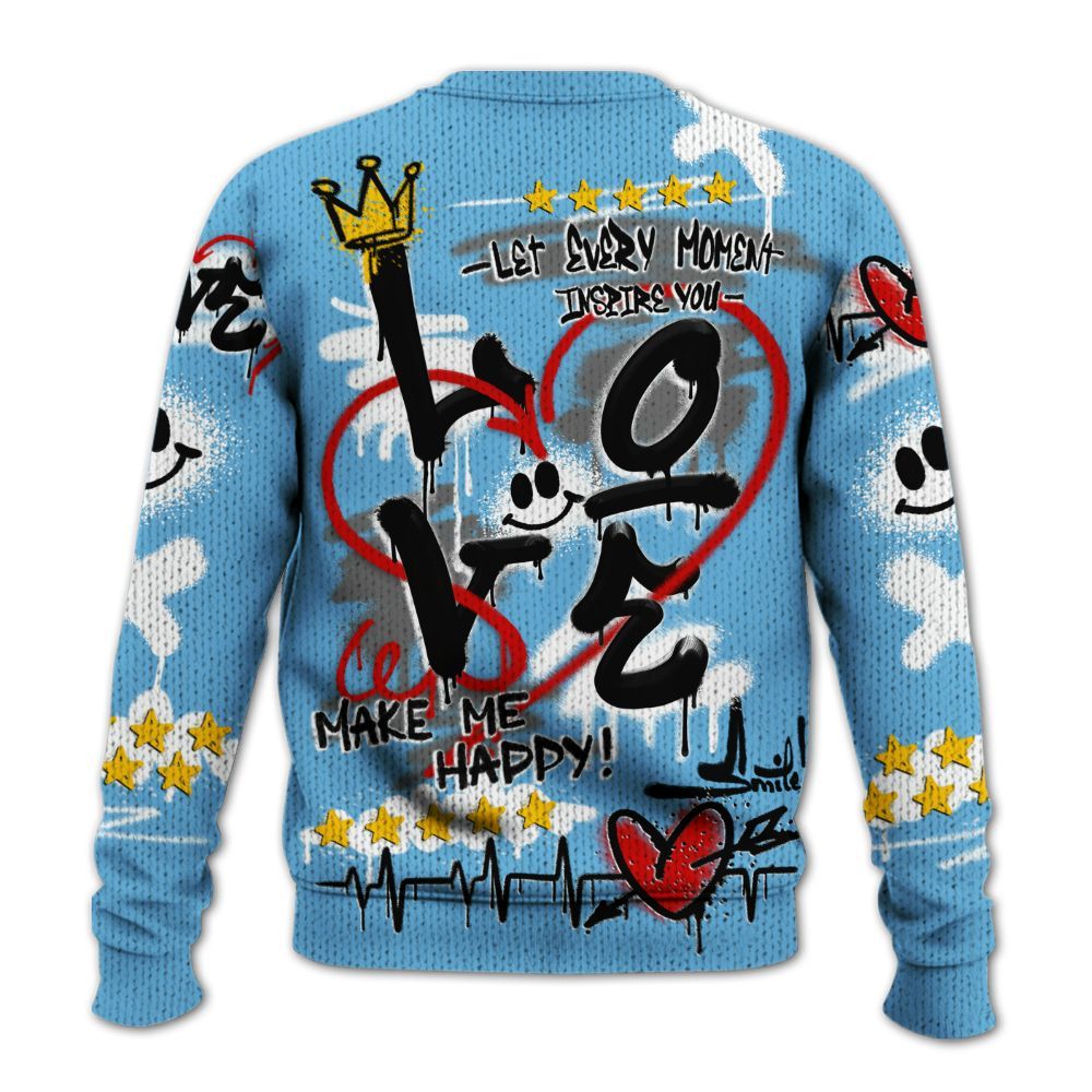 Knitted Sweater To Match Melo 12s - Happy Love Beats Graffiti Streetwear