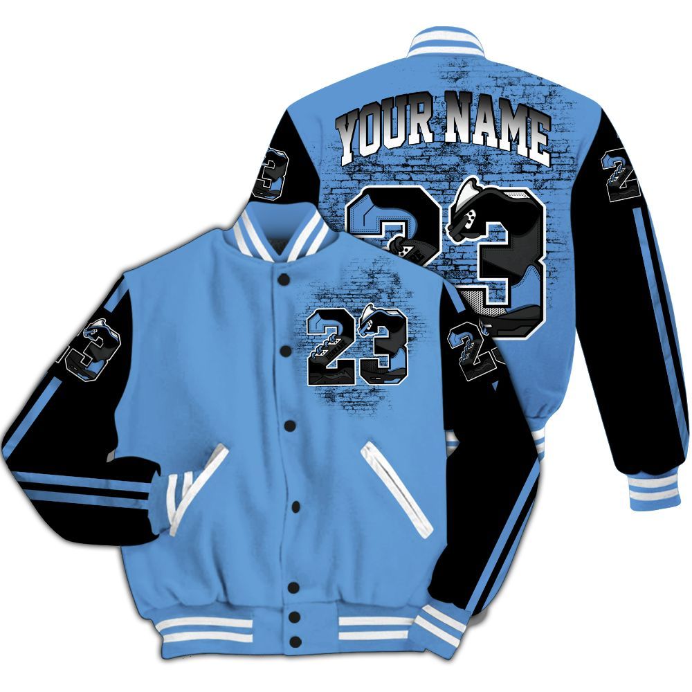 Varsity Jacket To Match Black University Blue 5s - Custom Name Number 23 5s All Over Print