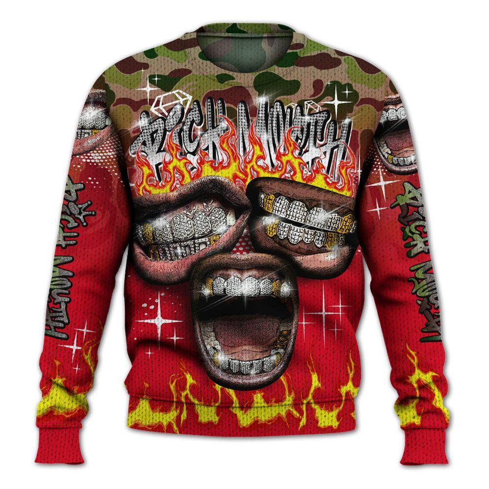 Knitted Sweater To Match Air Max 90 Duck Camo Red - Rich Mouth Fire Rap Retro 90s