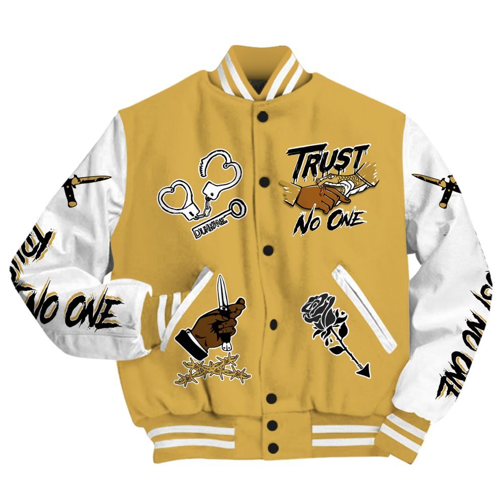 Varsity Jacket To Match Retro Light Ginger 14s - Trust No One Dripping All Over Print