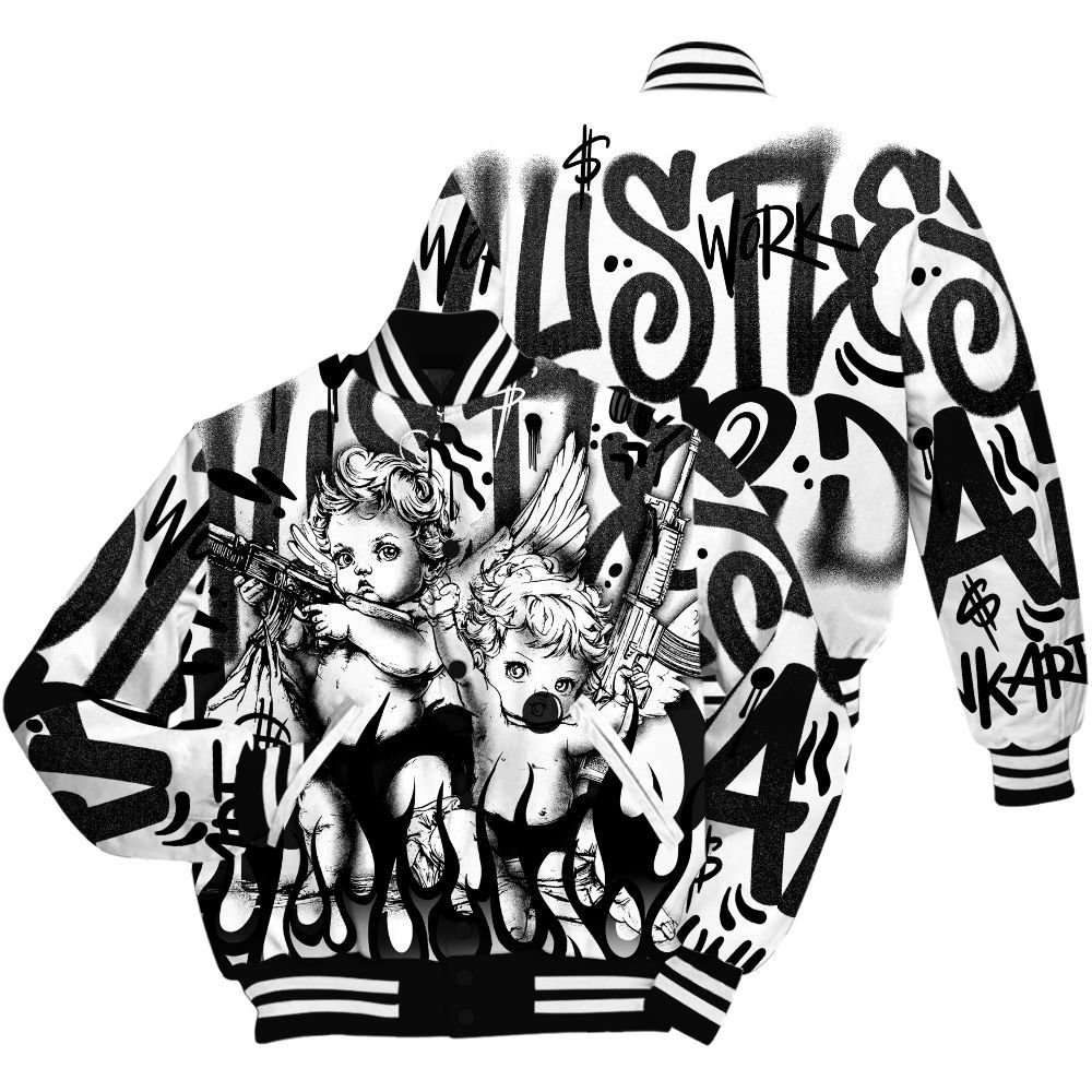 Varsity Jacket To Match White Thunder 4s Shirt, Angel Hustle Hard All Over Print