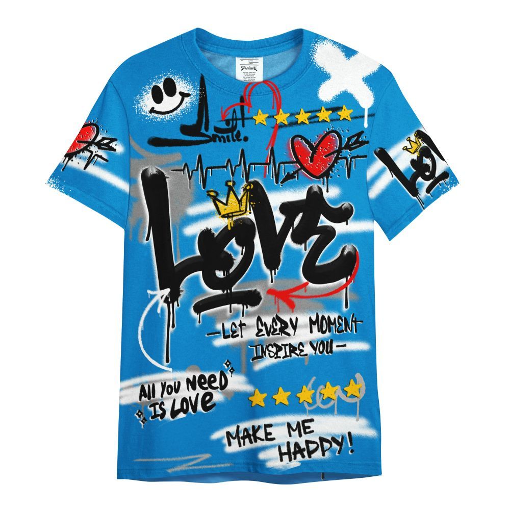Shirt To Match Industrial Blue 4s - Happy Love Beats Graffiti Streetwear All Over Print