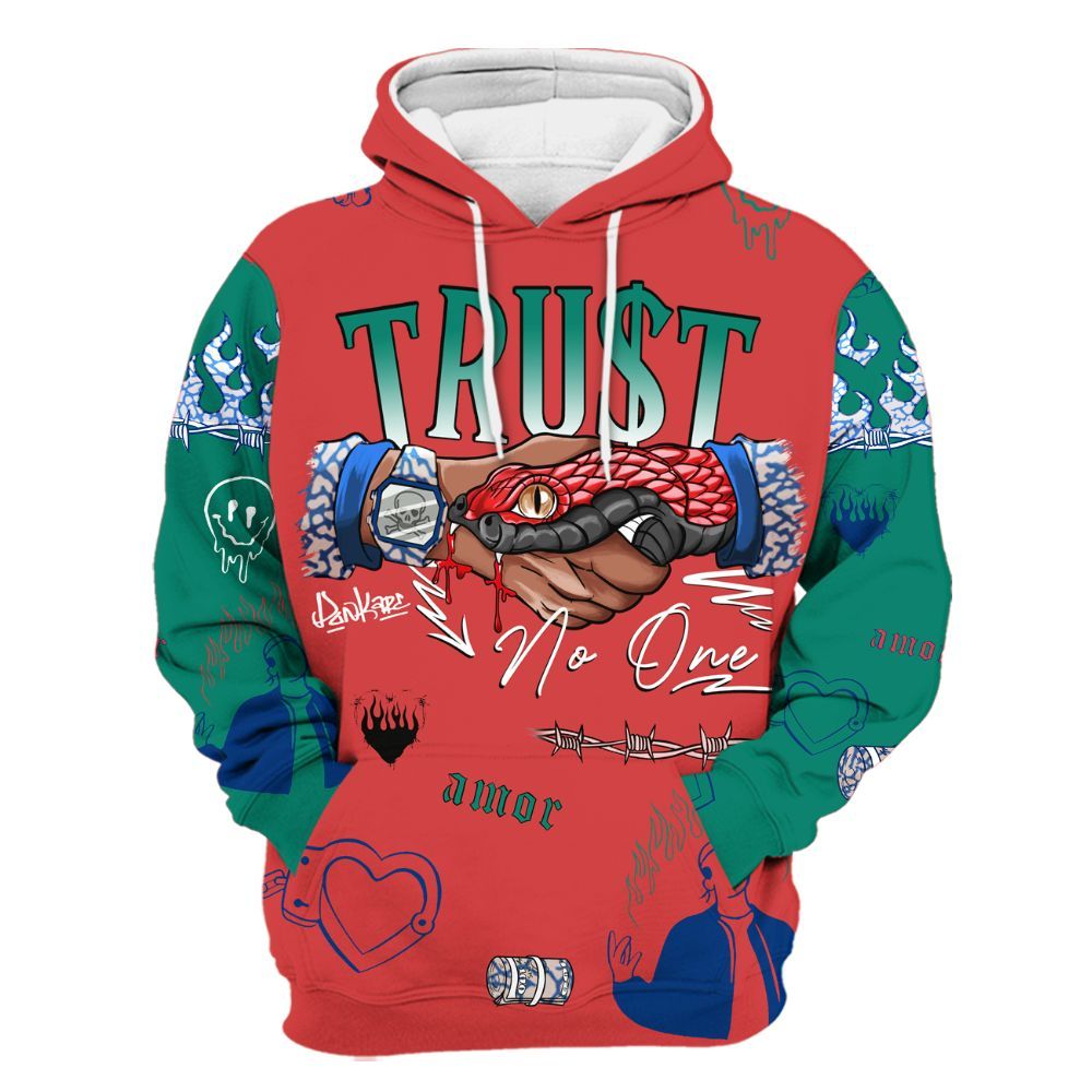 Hoodie To Match Retro Chalk & Track Red 3s - Snake Trust No One All Over Print