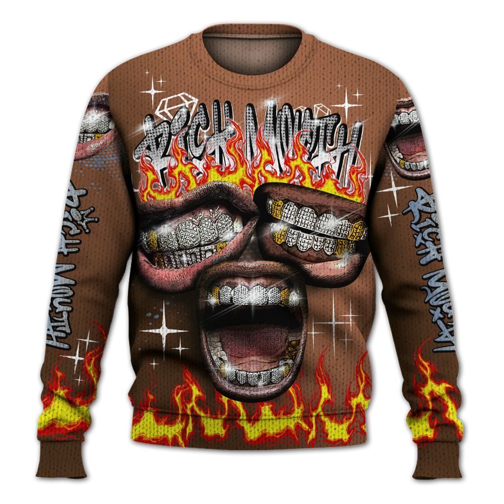 Knitted Sweater To Match Air Foamposite Metallic Copper - Rich Mouth Fire Rap Retro 90s
