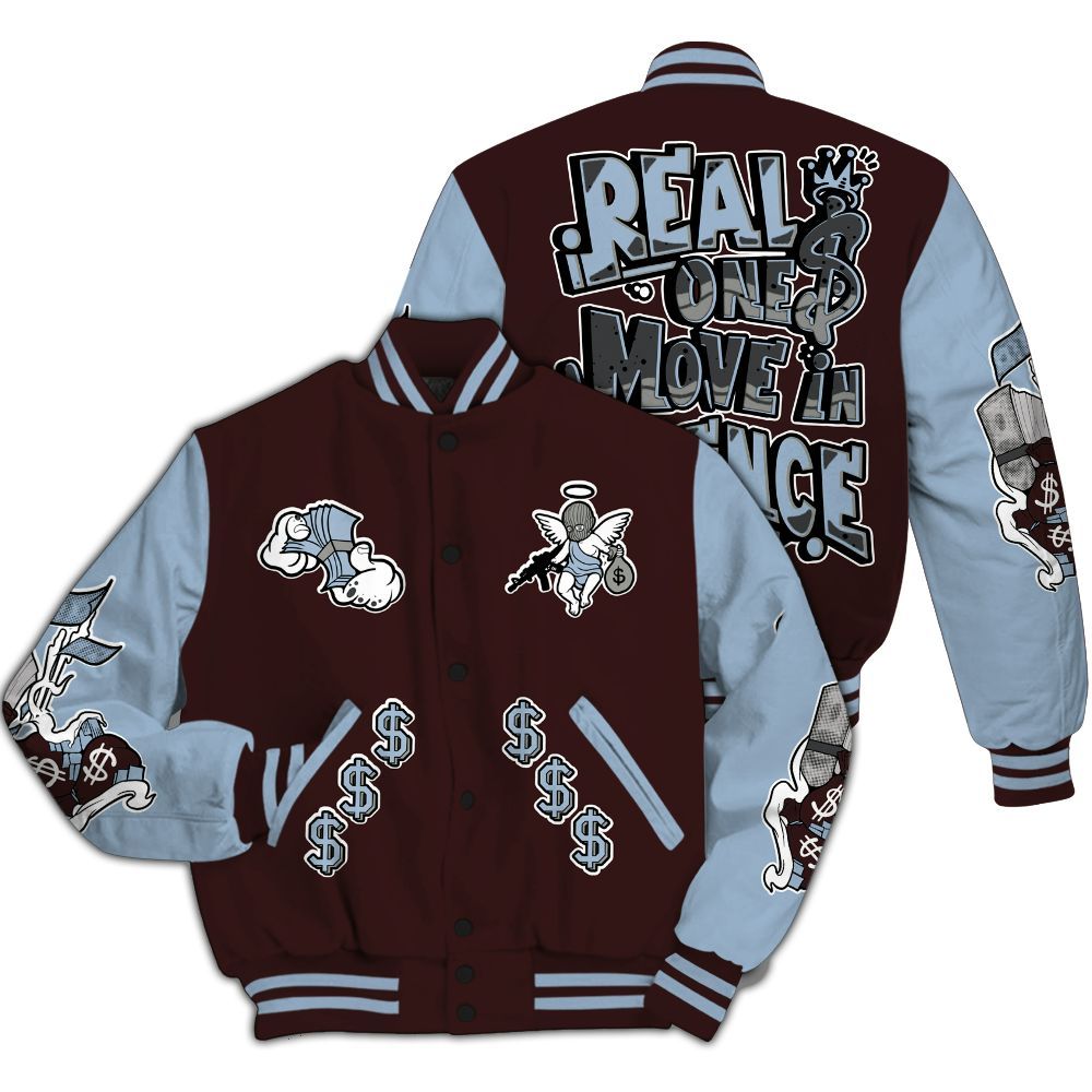 Varsity Jacket To Match Burgundy 5s - Ones Move In Silence Graphic All Over Print