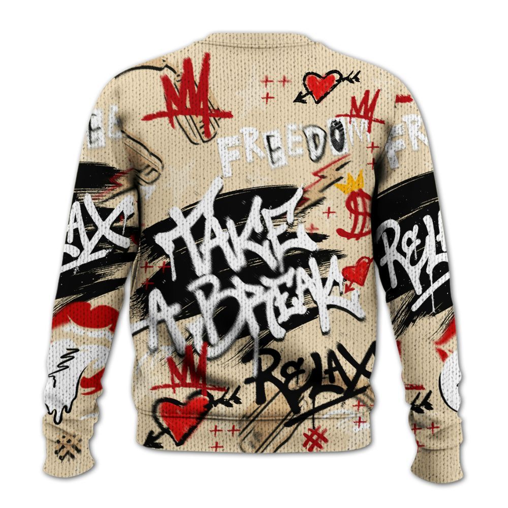 Knitted Sweater To Match Dunk Low Strawberry Waffle - Take Break Freedom Graffiti Streetwear