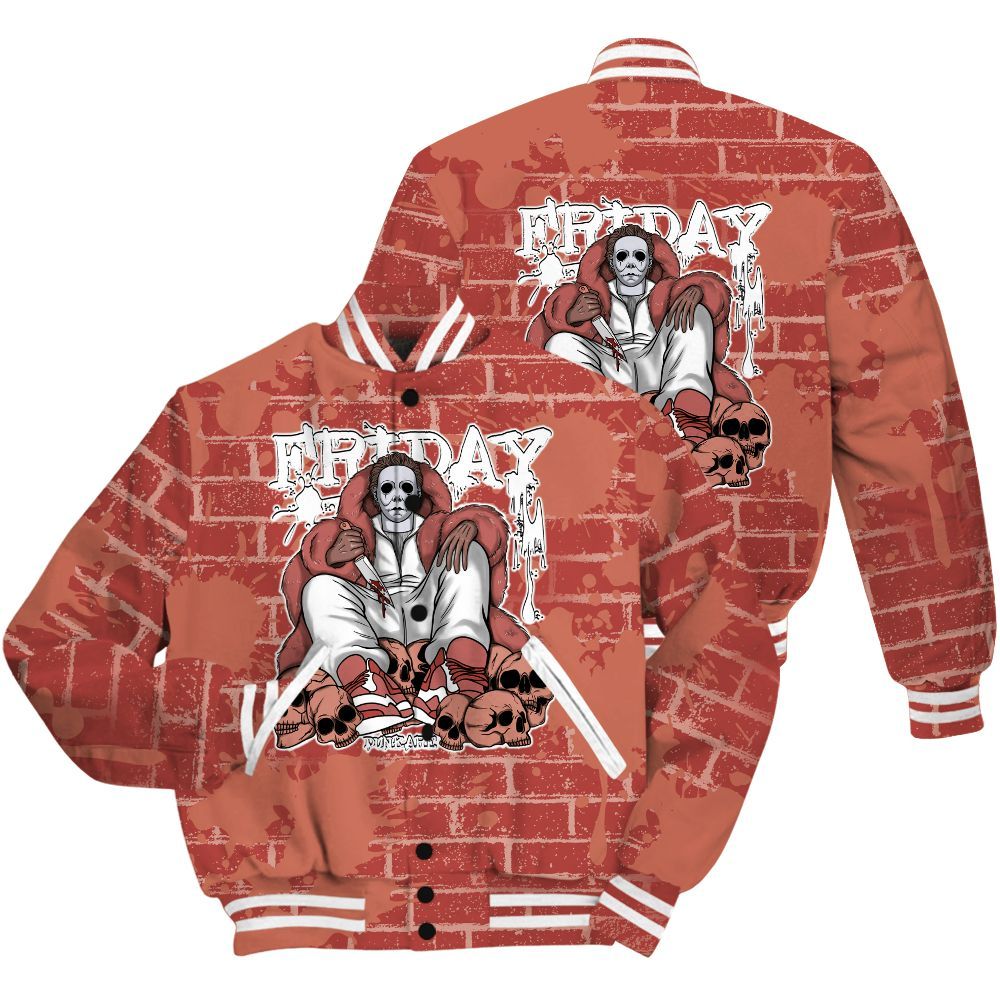 Varsity Jacket To Match Dune Red 13s Shirt - Friday Brick All Over Print