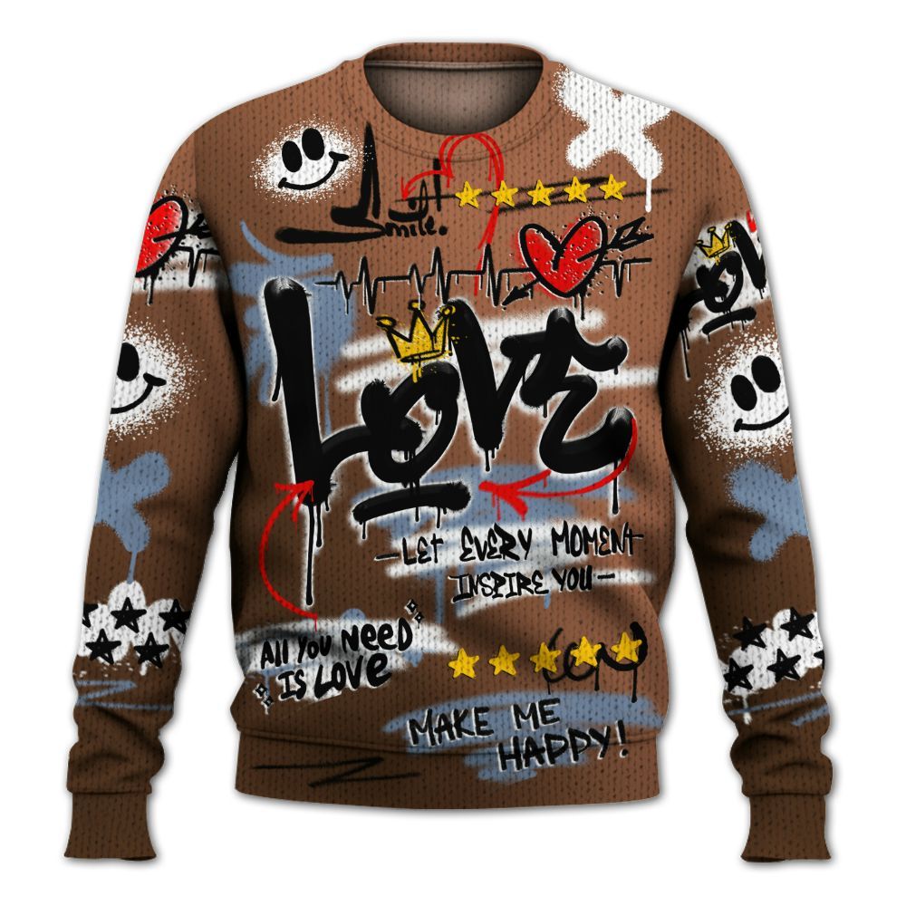 Knitted Sweater To Match Air Foamposite Metallic Copper - Happy Love Beats Graffiti Streetwear