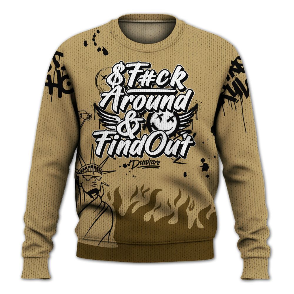 Knitted Sweater To Match High OG Black Metallic Gold 1s - Graphic Fck Around Find Out