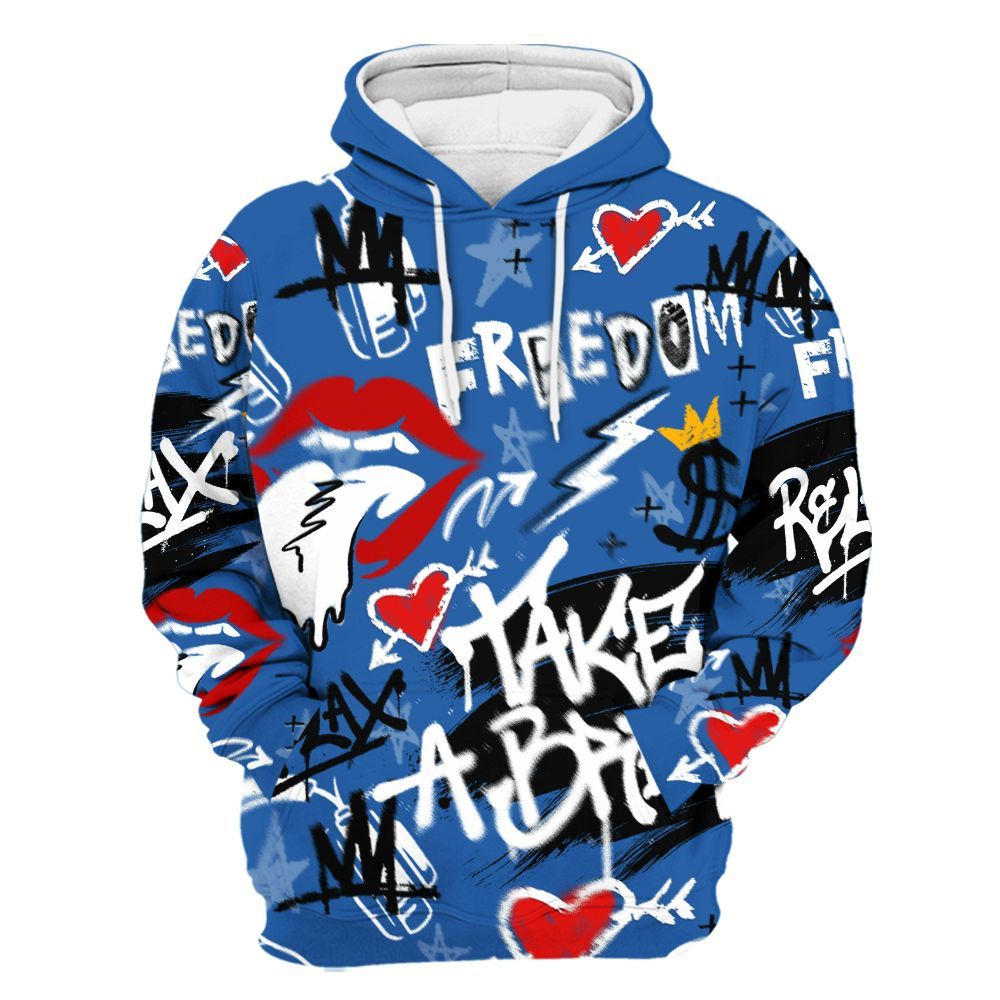 Hoodie To Match Brave Blue 13s - Take Break Freedom Graffiti Streetwear All Over Print