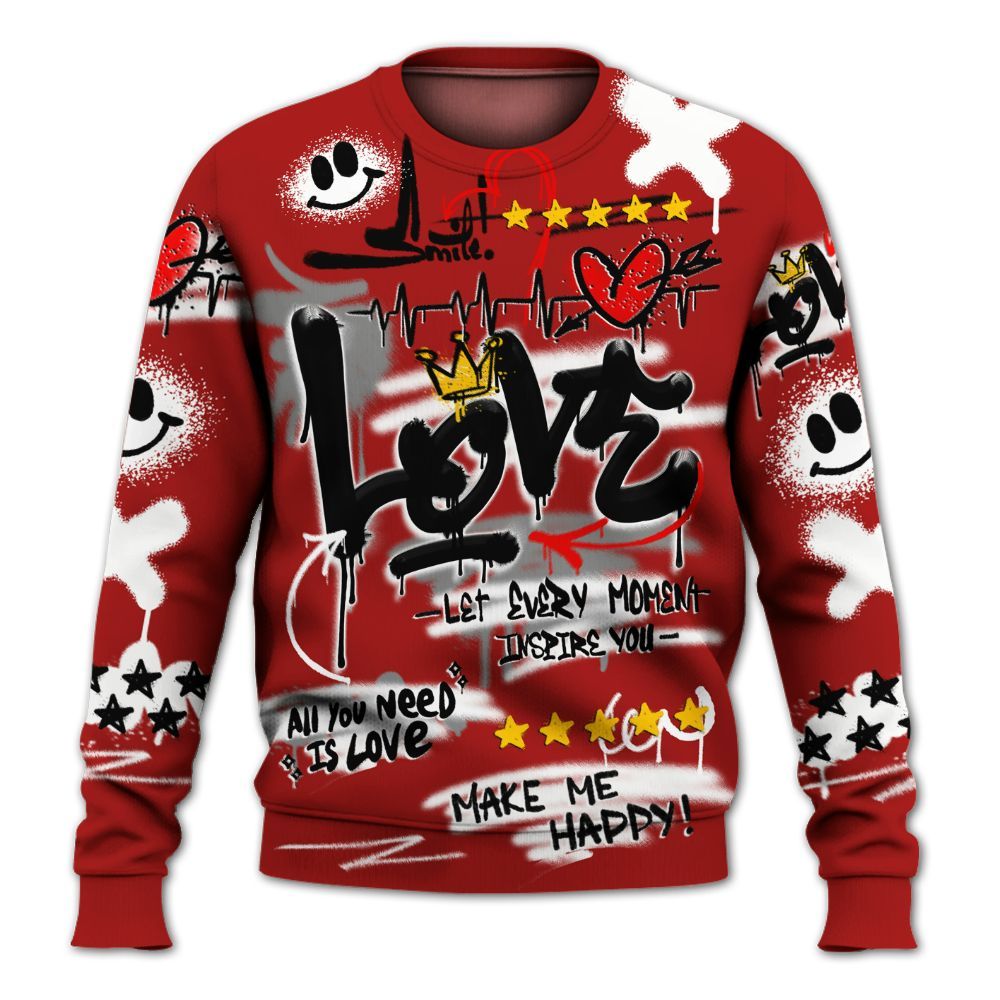 Sweatshirt To Match Red Taxi 12s - Happy Love Beats Graffiti Streetwear All Over Print