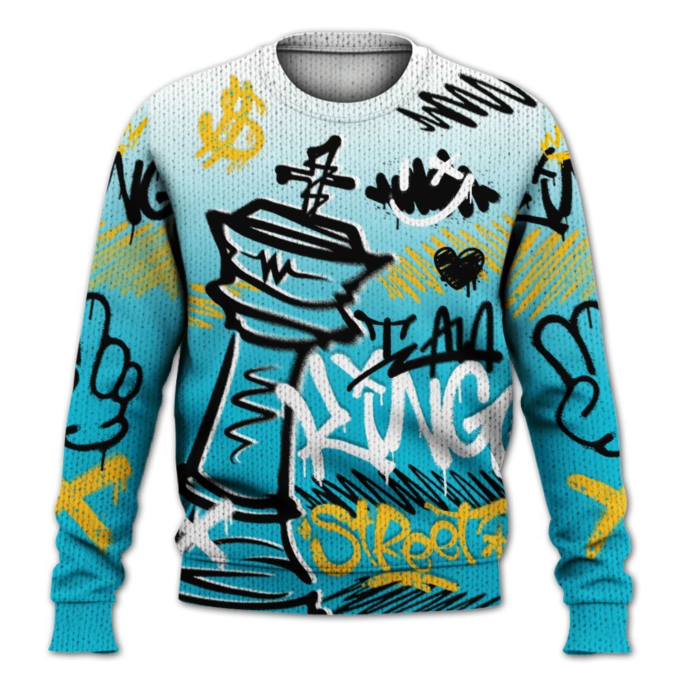 Knitted Sweater To Match Retro Aqua 5s - Street King Chess Streetwear