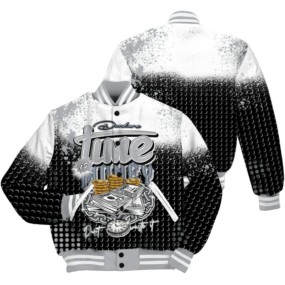 Varsity Jacket To Match Low OG Wolf Grey 1s Shirt, Halftone Time Is Money All Over Print