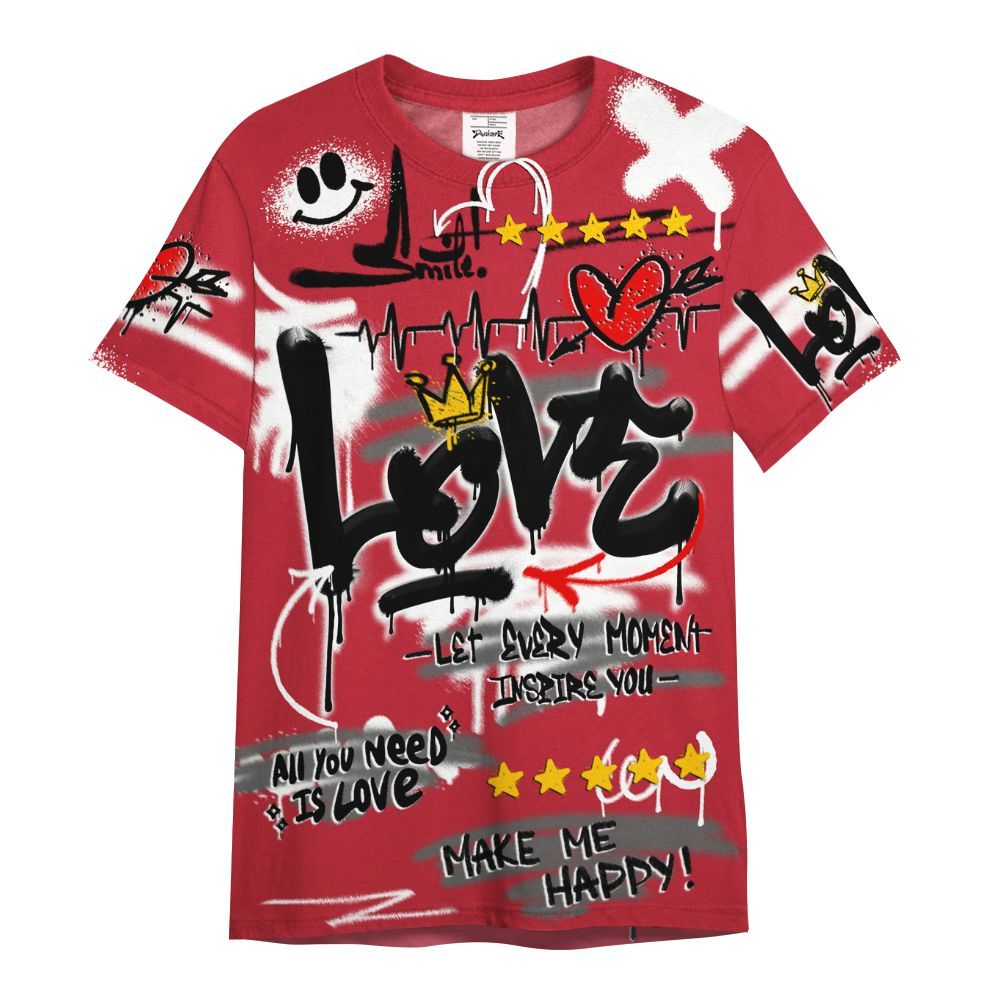 Shirt To Match Red Flint 13s - Happy Love Beats Graffiti Streetwear All Over Print