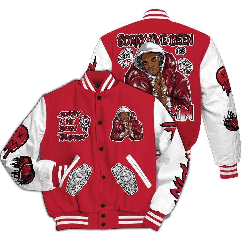 Varsity Jacket To Match Red Flint 13s - Trappin' Unique All Over Print
