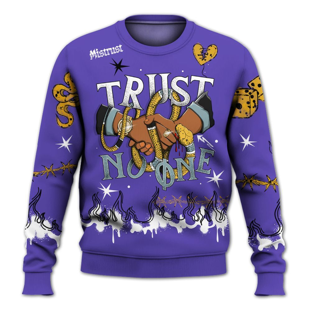 Sweatshirt To Match Imperial Purple 4s - Trust No One Snake-Bite Doodle Crayon All Over Print