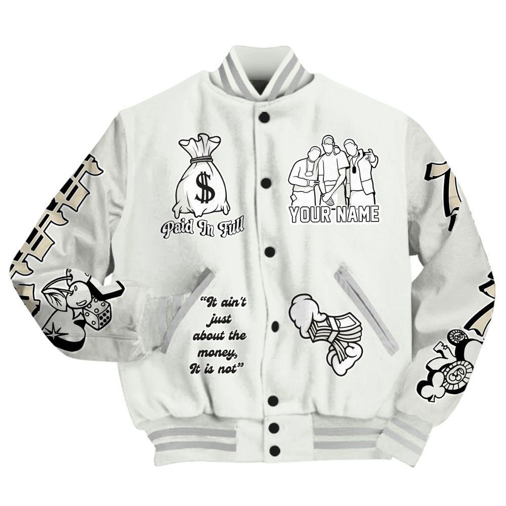 Varsity Jacket To Match Grand Finale 11s - Paid In Full Baseball Varsity Jacket Custom Name All Over Print