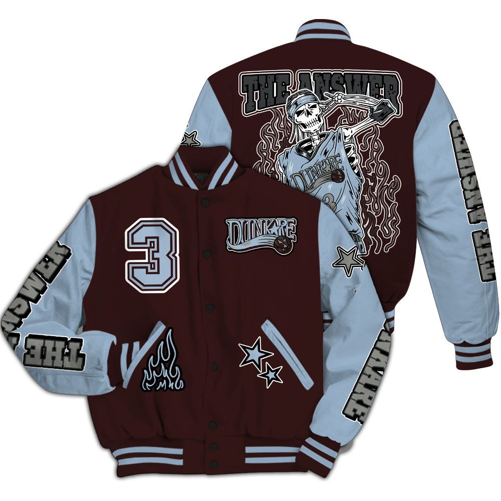 Varsity Jacket To Match Burgundy 5s - Allen Answer Skeleton All Over Print