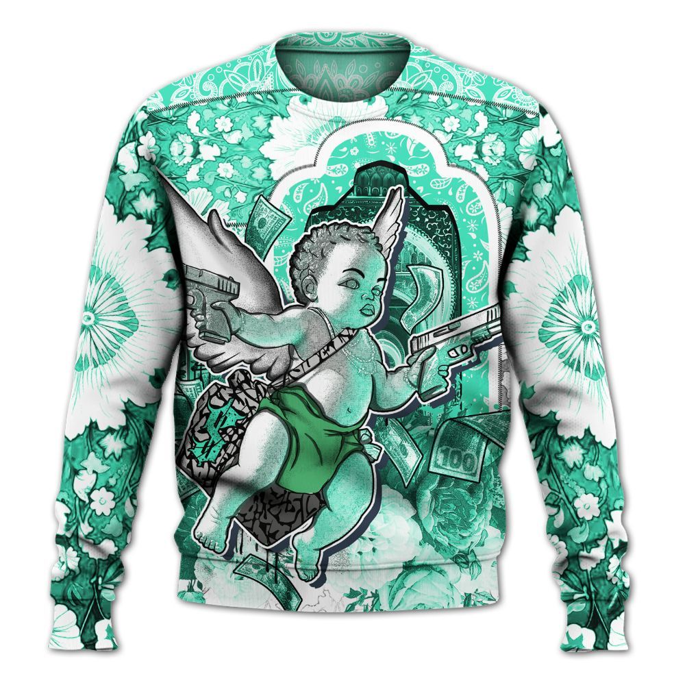 Sweatshirt To Match Black Green Glow 3s - Angel Money Bag Green Glow 3s All Over Print
