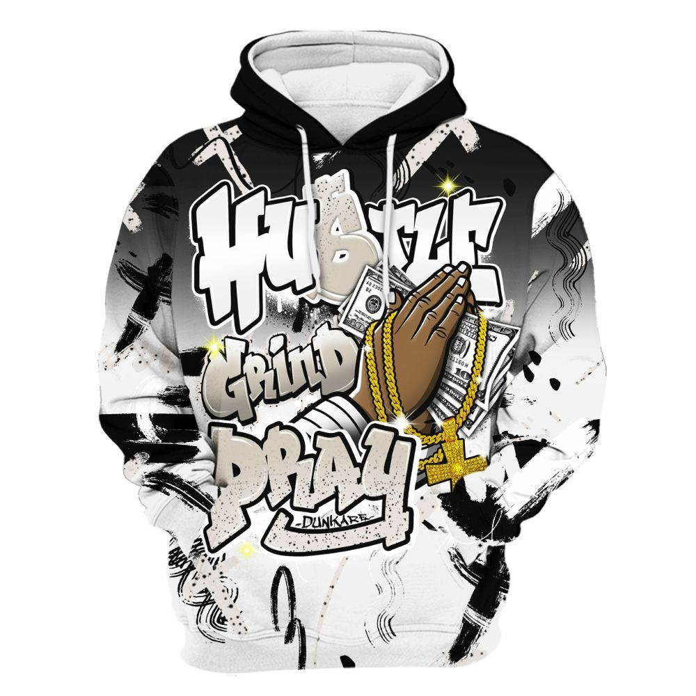 Hoodie To Match Retro Reverse Metallic 5s - Money Hustle Grind Pray All Over Print