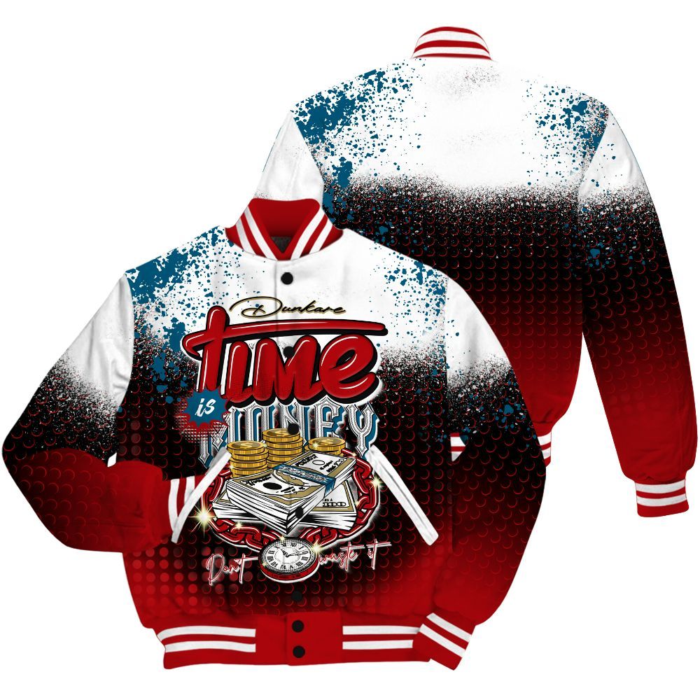 Varsity Jacket To Match OG Varsity Red 17s Shirt, Halftone Time Is Money All Over Print
