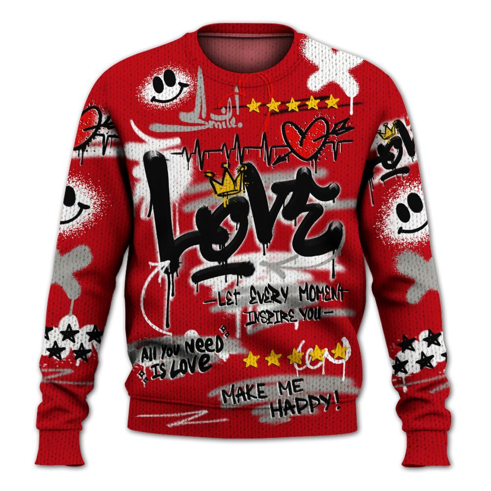Knitted Sweater To Match Air Griffey Max Gray Reds 1s - Happy Love Beats Graffiti Streetwear