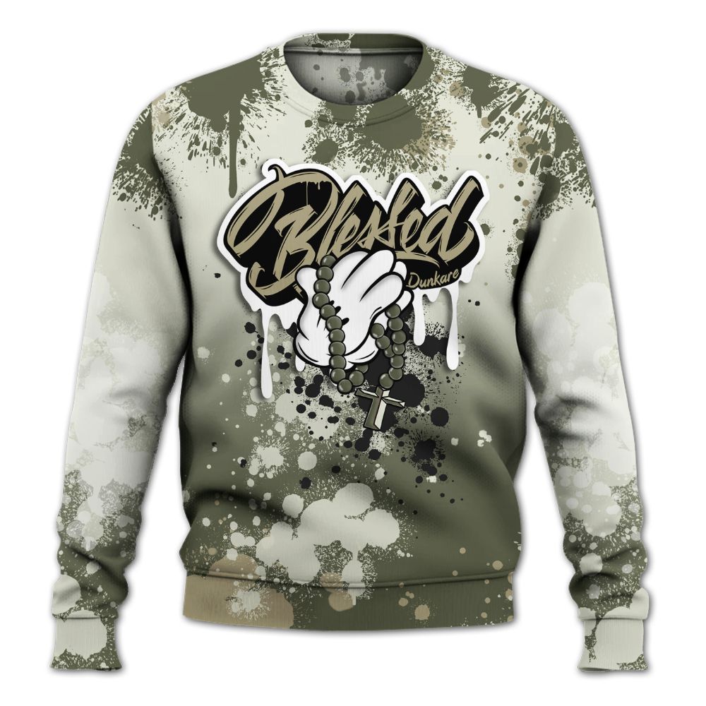 Sweatshirt To Match Low OG Medium Olive 1s - God Blessed Ink Drip All Over Print