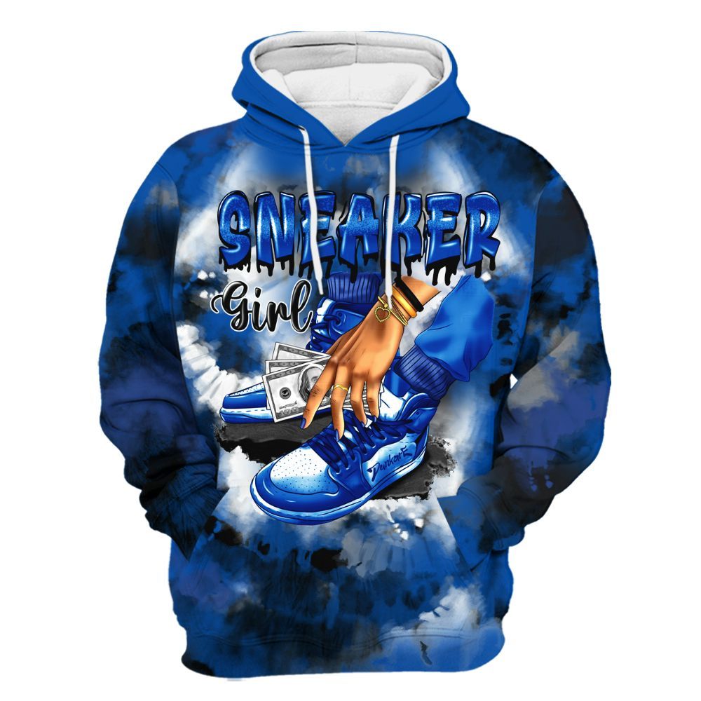 Hoodie To Match Racer Blue 5s - SNEAKER Girl Money Drip Tie Dye All Over Print